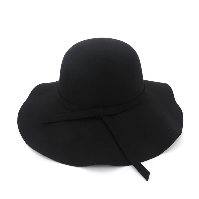 Fashion Women Lady Wide Brim Wool Felt Fedora Floppy Hats Vintage Female Girl Round Fedoras Cloche Cap Trilby Bowler Hat334O