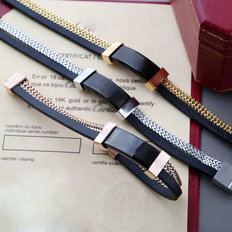 rostfritt stål smycken hela mode läder armband dubbelkedja designer armband mode mens armband designer armband je46037284210