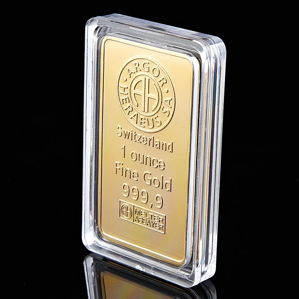 Arts et artisanat Suisse Suisse Argorheus SA Melter Assayer Bullion 1 OUNCE FINE GOLD 9999 BAR AVEC CASE ACRYLIQUE POUR COLLEC5070134