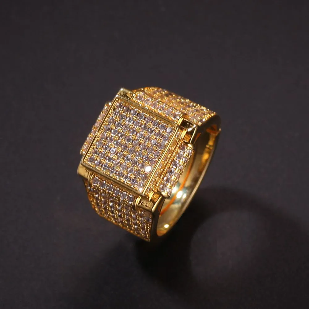 Bande de bague bliffante étincelante Iced Out Tiny Zircon 18K Yellow Gold rempli Mens Ring Jewelry Gift339r