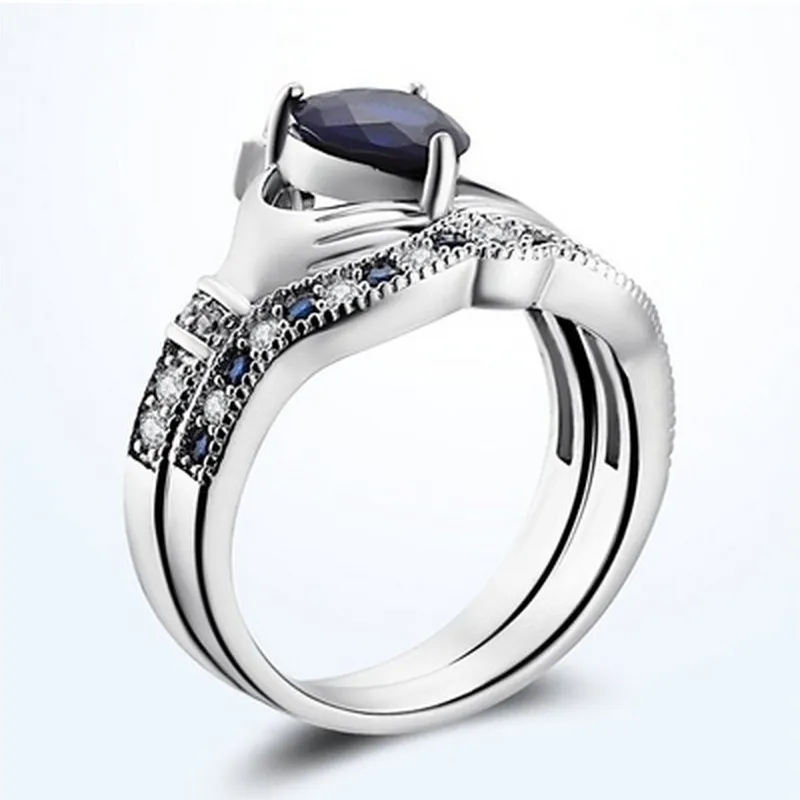 Omhxzj Ganz Solitaire Ringe Europäische Modefrau Mann Partei Hochzeitsgeschenkkronen weiß blau Zirkon 18KT Weißgoldring RR6014478340