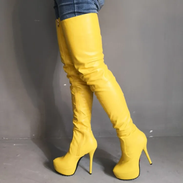 rontic 여성 플랫폼 허벅지 높은 부츠 섹시한 스틸 레토 하이힐 부츠 라운드 발가락 9 색 드레스 신발 여성 플러스 미국 크기 5-15