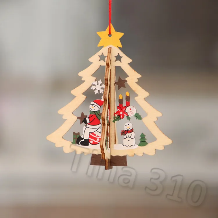 Weihnachtsbaumschmuck, Holzmuster, Fensterschmuck, Weihnachtsanhänger, Dekorationen, bunt, für Zuhause, Festival, 8 Stile, 120 Stück T2I5337