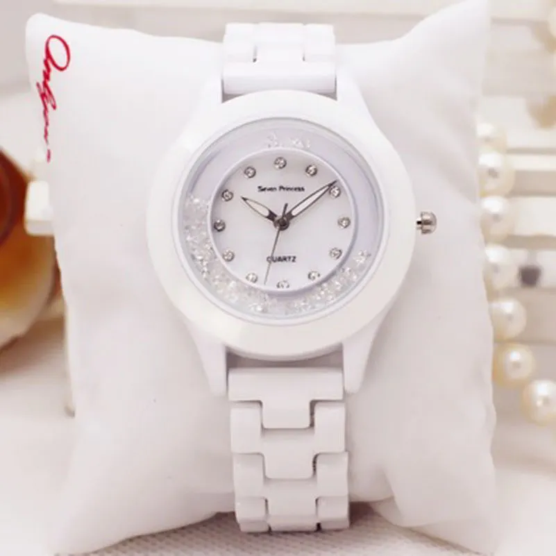 Luxe mode dameshorloge jurk keramiek dameshorloge wit eenvoudig quartz horloges studenten geschenken klok relogio feminino Y190230g