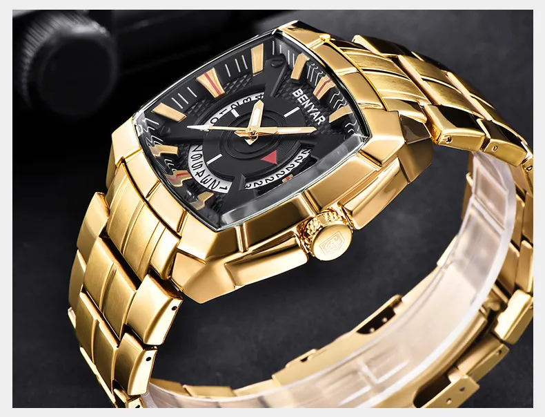 Relogio Masculino Benyar warch Top marque de luxe doré hommes montres à Quartz montre de Sport hommes étanche homme montre-bracelet Reloj 183w