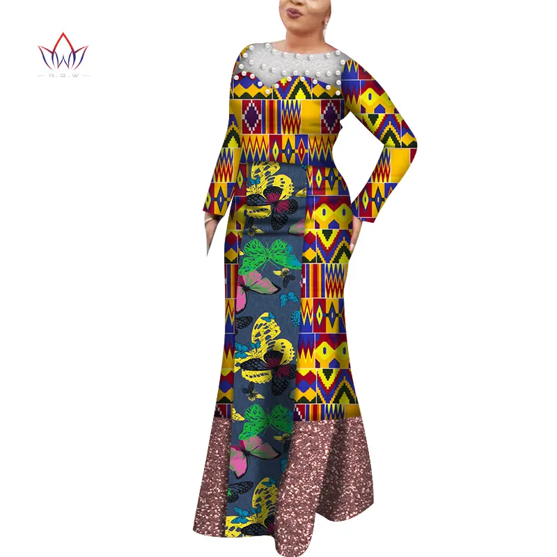 Moda África Vestidos para Mulheres Nova Chegada 2020 Verão Plus Size Longo África Roupas Vestido Pearl Vestidos para Lady WY6995