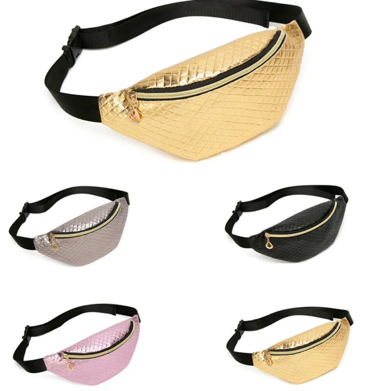 Mujeres Bum Bolso de cinturón ajustable Fanny Pack Pouch Travel Hip Purse Festival Festival Money Cinturón de cuero Billetera Negra Negra261ff