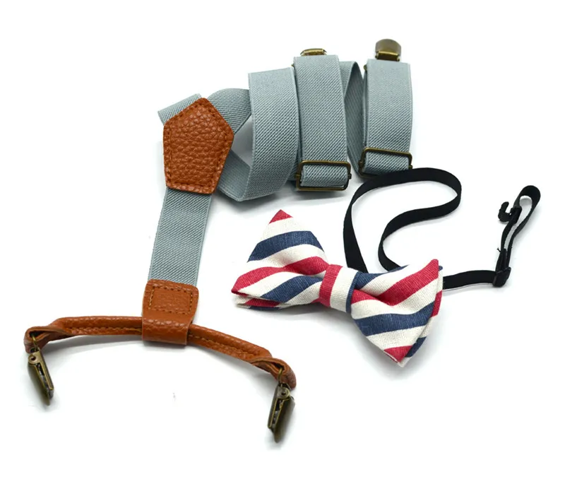 kids fashion solid color strap clip printed bow tie set elastic elastic strap 4 clip hanging pants clip dc244