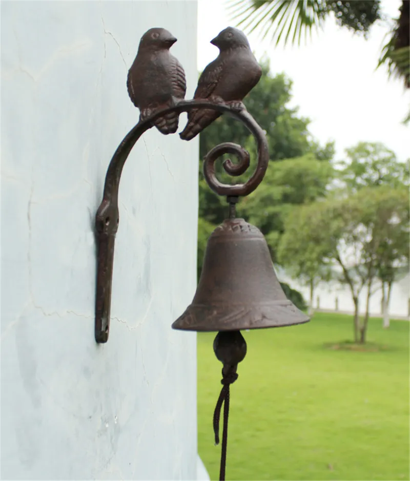 Dîner de bienvenue en fonte cloche inséparables décor à la maison en détresse sonnette marron sonnette extérieure porche décoration murale Antique2013