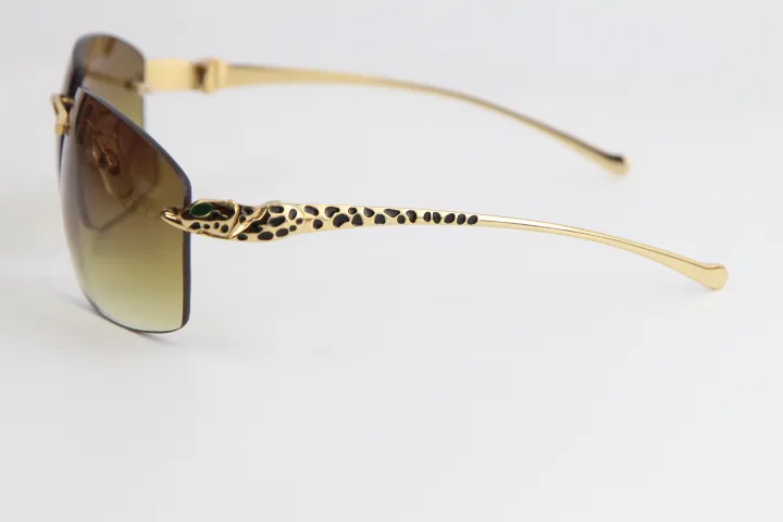 Rimless klasik model metal leopar serisi güneş gözlükleri moda yüksek kaliteli gözlükler büyük kare güneş gözlükleri erkek ve fem299h