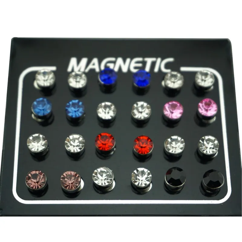 REGELIN 12 Paar veel 4 5 6 7mm Ronde Kristal Strass Magneet Stud Oorbel Puck Vrouwen Heren Magnetische Fake oordop Jewelry252O