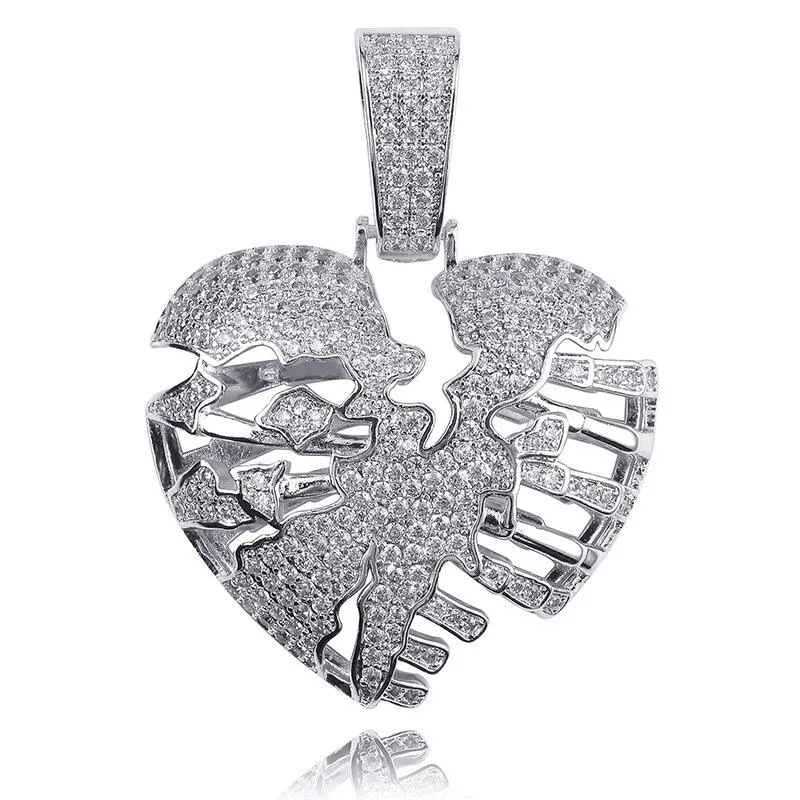 Personnalisé réel 18K or Bling diamant brisé coeur creux hommes pendentif collier glacé cubique zircone amoureux Hip Hop bijoux 240S