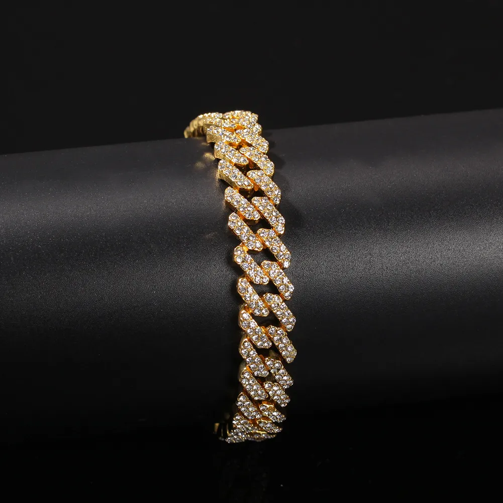 12mm Miami Cuba Chain Chain Colar Bracelets Set para homens Bling Hip Hop Iced Out Diamond Gold Silver Rapper Chains Luxury 291h