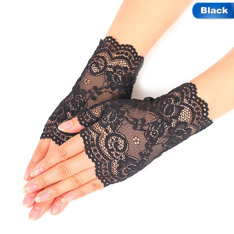 Luvas criativas de semi -dedo de renda ao ar livre, mulher de verão dirigindo anti -UV LACE FINE LACE SOLO