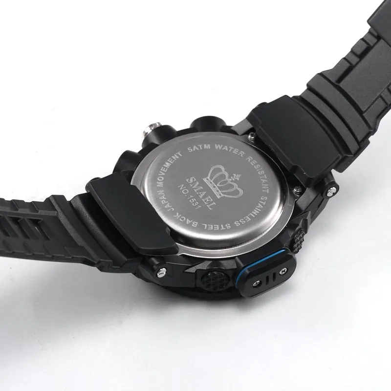 Luksusowy fantastyczny zegarek podwójny wyświetlacz na świeżym powietrzu 50m Wodoodporny zegarek nastoletni Tide Męska moda Smael Led Electronic Watch Multi-ofnti293b