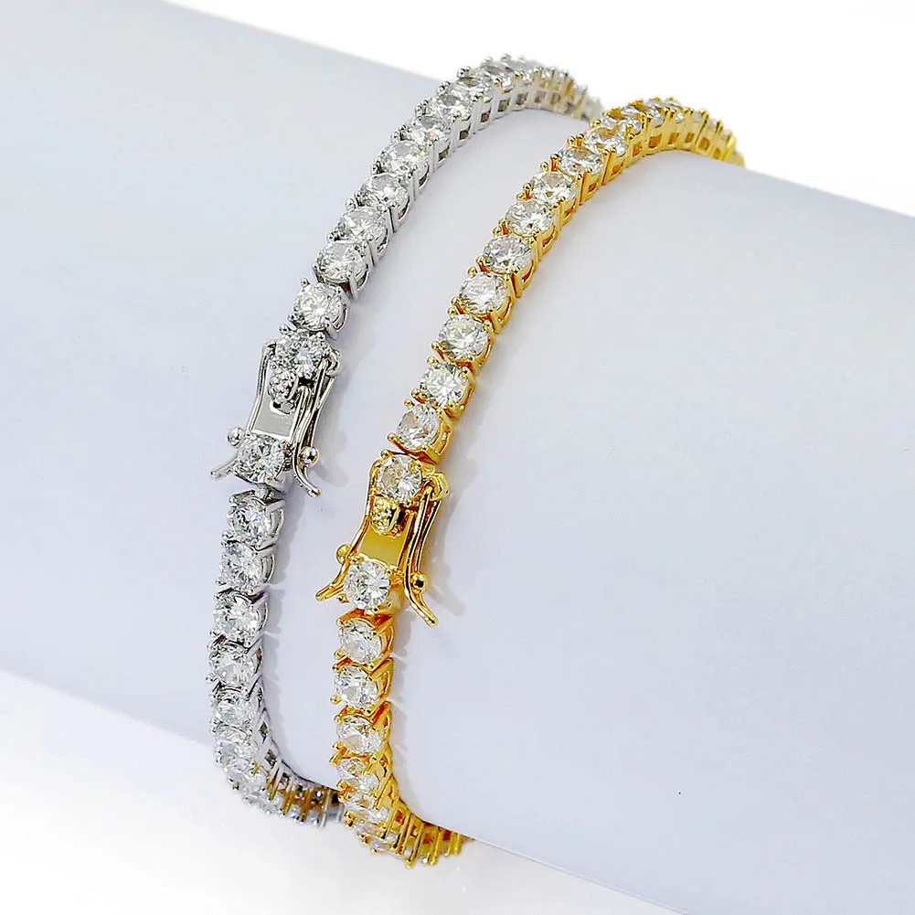 3 4 5mm Hip Hop Tennis Bracelets White Zircon Bling Shining 24k Gold Plated Bangle Jewelry261O