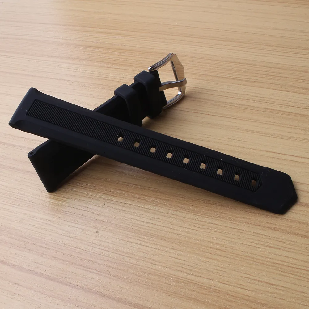 Black WatchBands 12mm 14mm 16mm 18mm 19mm 20mm 21mm 22mm 24mm 26mm 28mm Silicone Rubber Watch Straps Steel Pin Buckle Soft Watch B2358