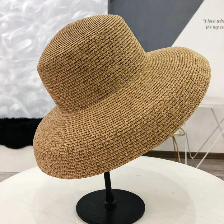 Audrey Hepburn Straw Hat Sunken Modeling Tool Bell-Shaped Big Brim Hat Vintage High Pretend Bility Tourist Beach Atmosphere287p