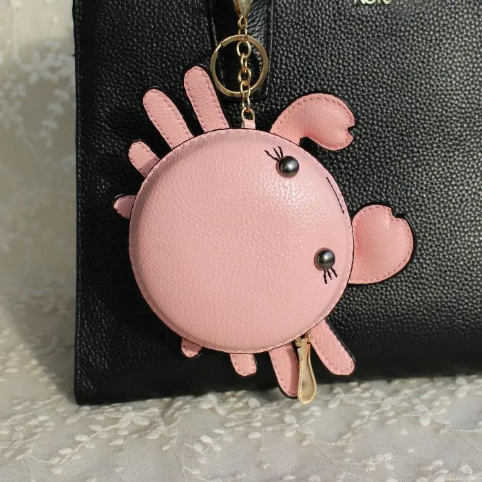 New Brand Funny Cute Crab Pu Leather Mini Coin Purse Keychain Car Key Case Wallet Key Chain Women Bag Pendant Backpack Charm2200