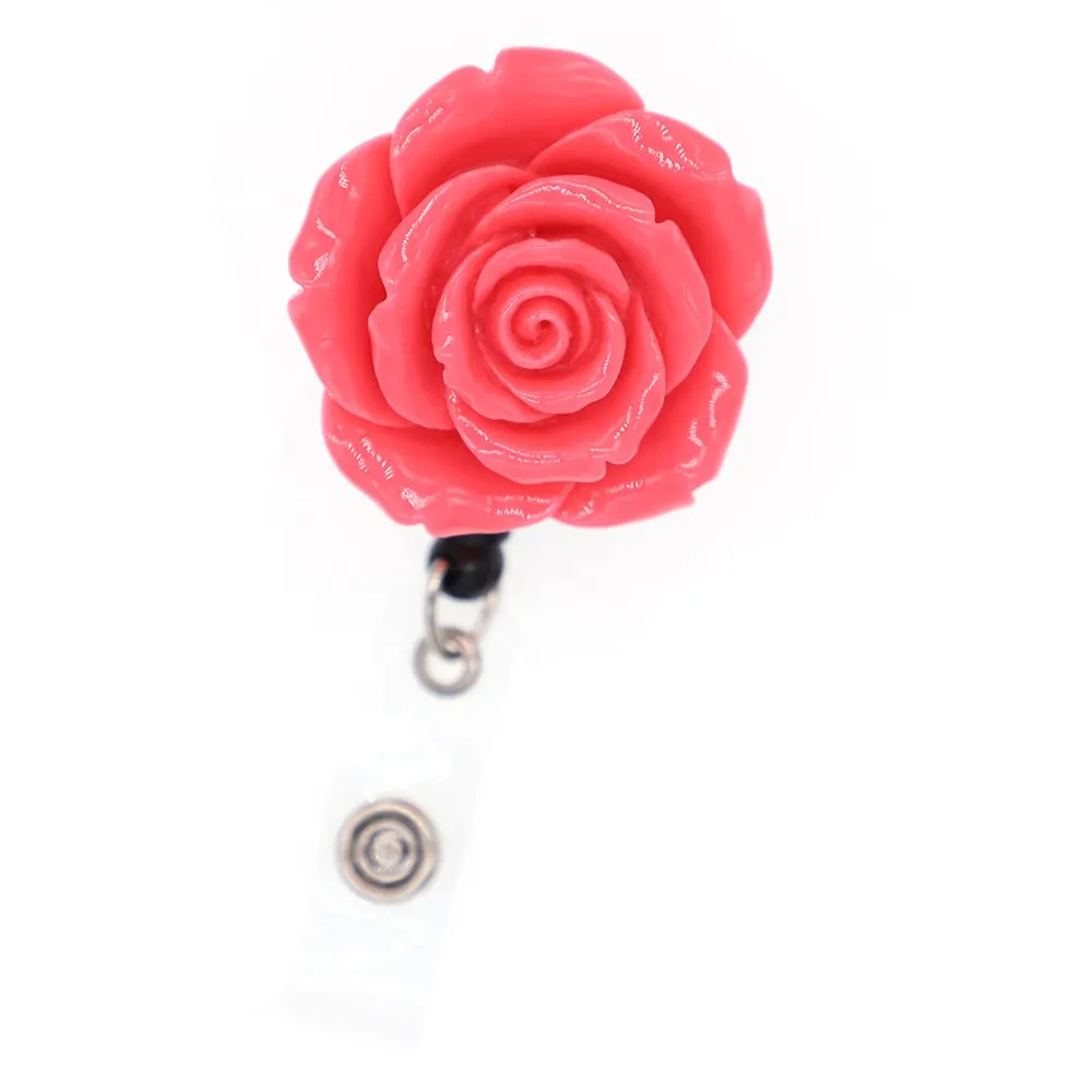 20 pz / lotto Portachiavi Multicolor Resina Rosa Forma di fiore Porta badge retrattile con clip a coccodrillo la decorazione276x