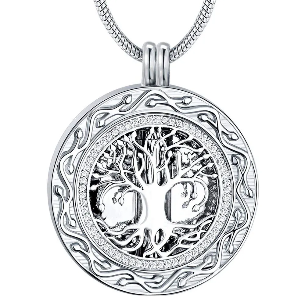 Collier d'urne de crémation ronde arbre de vie-bijoux de crémation pendentif souvenir commémoratif de cendres-Kit d'entonnoir inclus175i