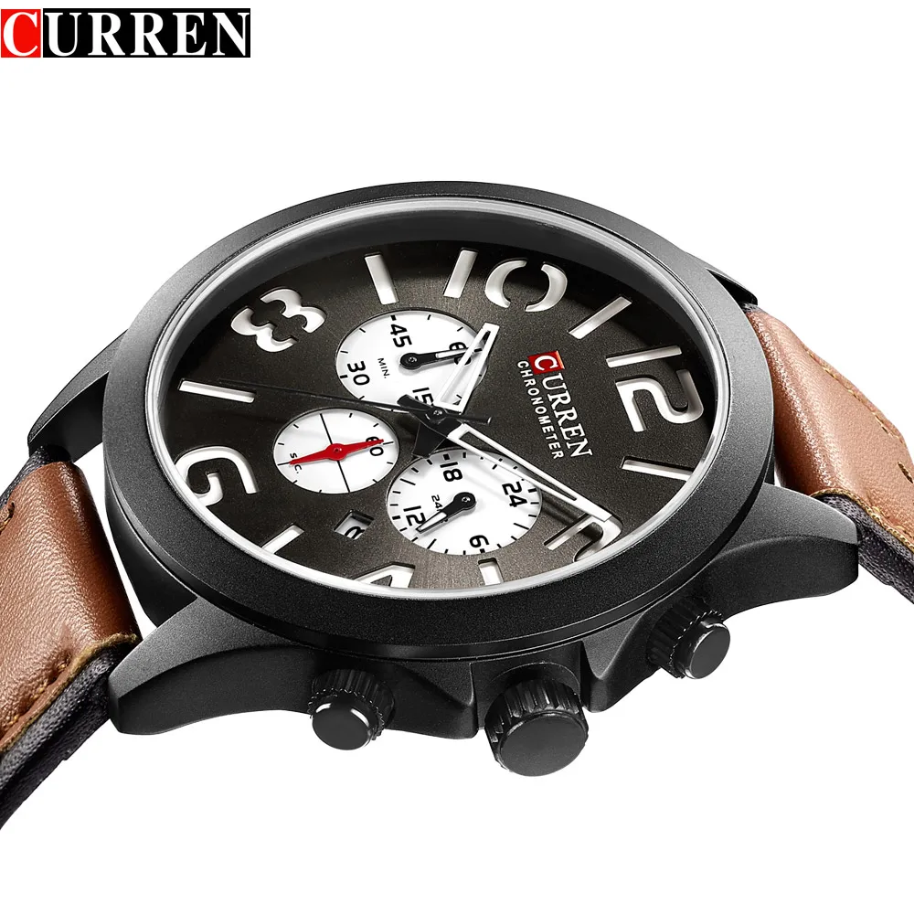 Men Watches Brand CURREN Unique Fashion Chronograph Quartz Wristwatch Leather Strap Display Date Waterproof Clock Relojes205s