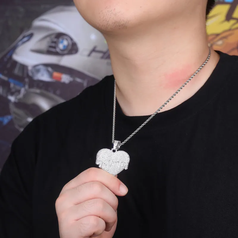 Kalça Kalça Takı Buzlu Kolye Lüks Tasarımcı Kolye Erkek Altın Zincir Kolyeler Bling Diamond Heart Charms Rapçi Moda Acces240r