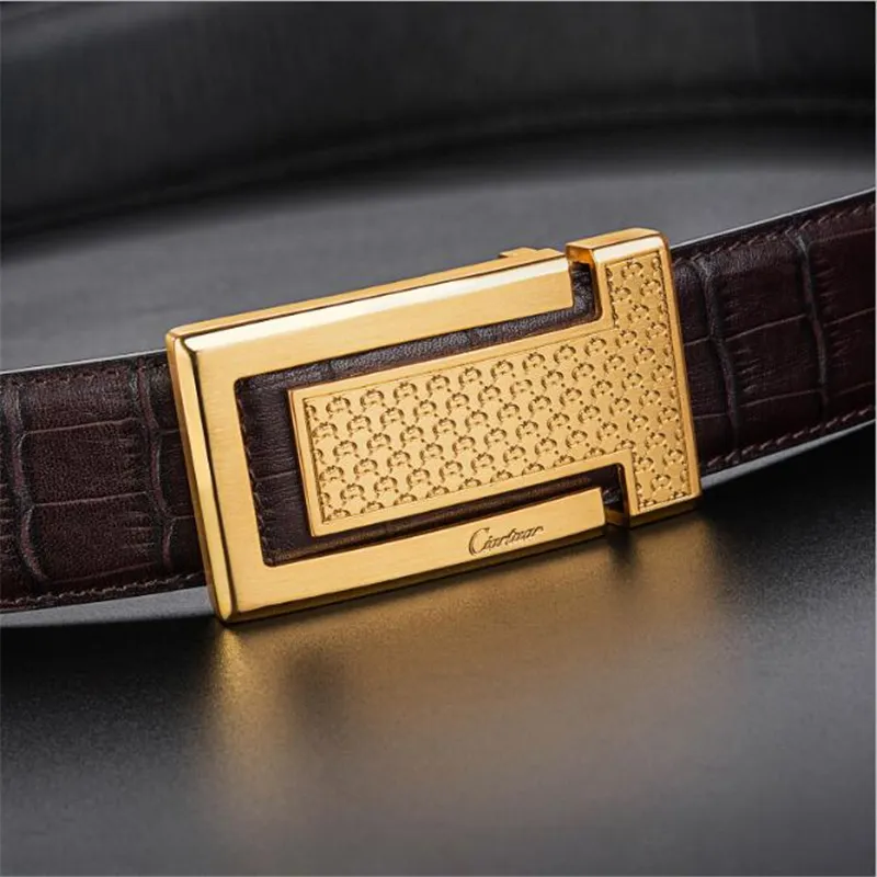 New fashion luxury business mens belt fine carved pattern pure copper buckle leather designer for man and female chastity belt wit292e