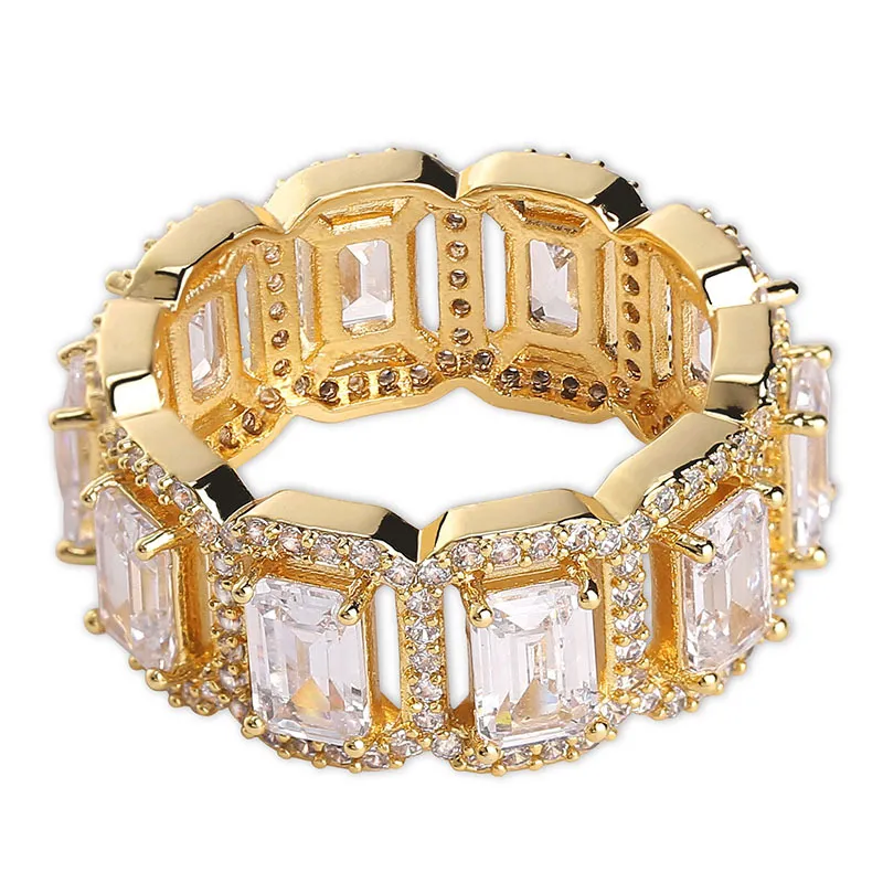 Ny Fashion Charm Hip Hop Square AAA Cubic Zirconia Tennis Chain Rings Kvinnor Män 1 rad CZ Bling Iced Out Gold Ring Men Rapper Jewe2957