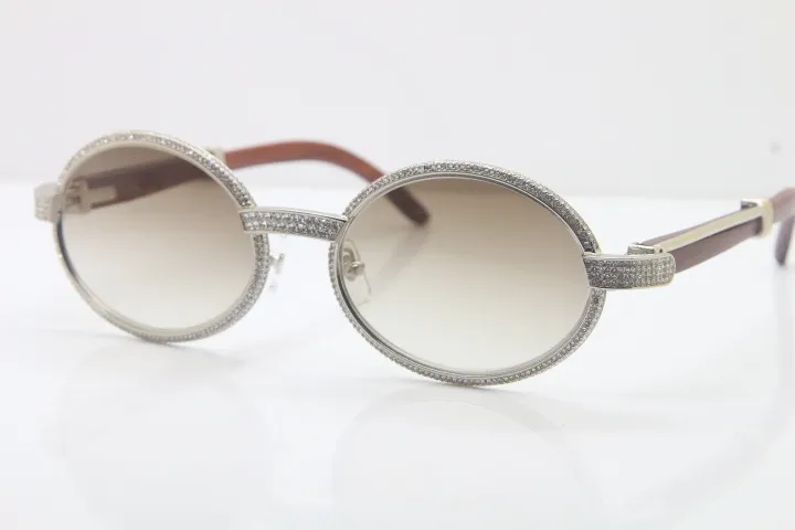 Occhiali da sole con diamanti full frame in legno di buona qualità 7550178 Occhiali da sole rotondi vintage unisex di marca di fascia alta C Decorazione oro Sun252O