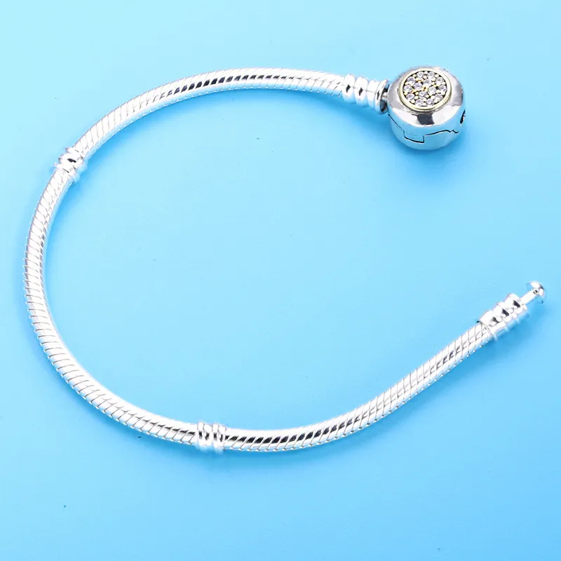 Оригинальный браслет из стерлингового серебра 925 пробы Momemts, двухцветный фирменный браслет-цепочка с цепочкой, подходит для женщин, очаровательные ювелирные изделия из бисера CX2006137629785