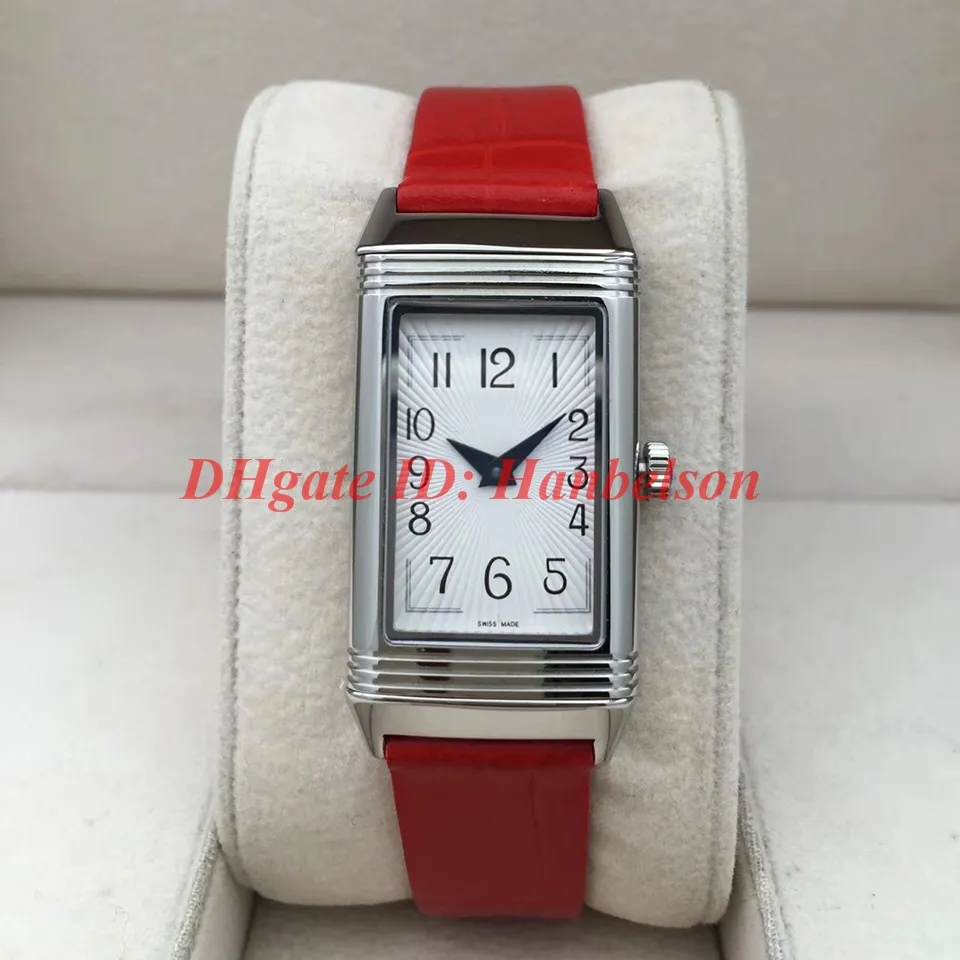 Novos relógios 3352420 diamante retangular senhora relógios reverso caso de alta qualidade função flip pulseira couro quartzo relógio de pulso243r