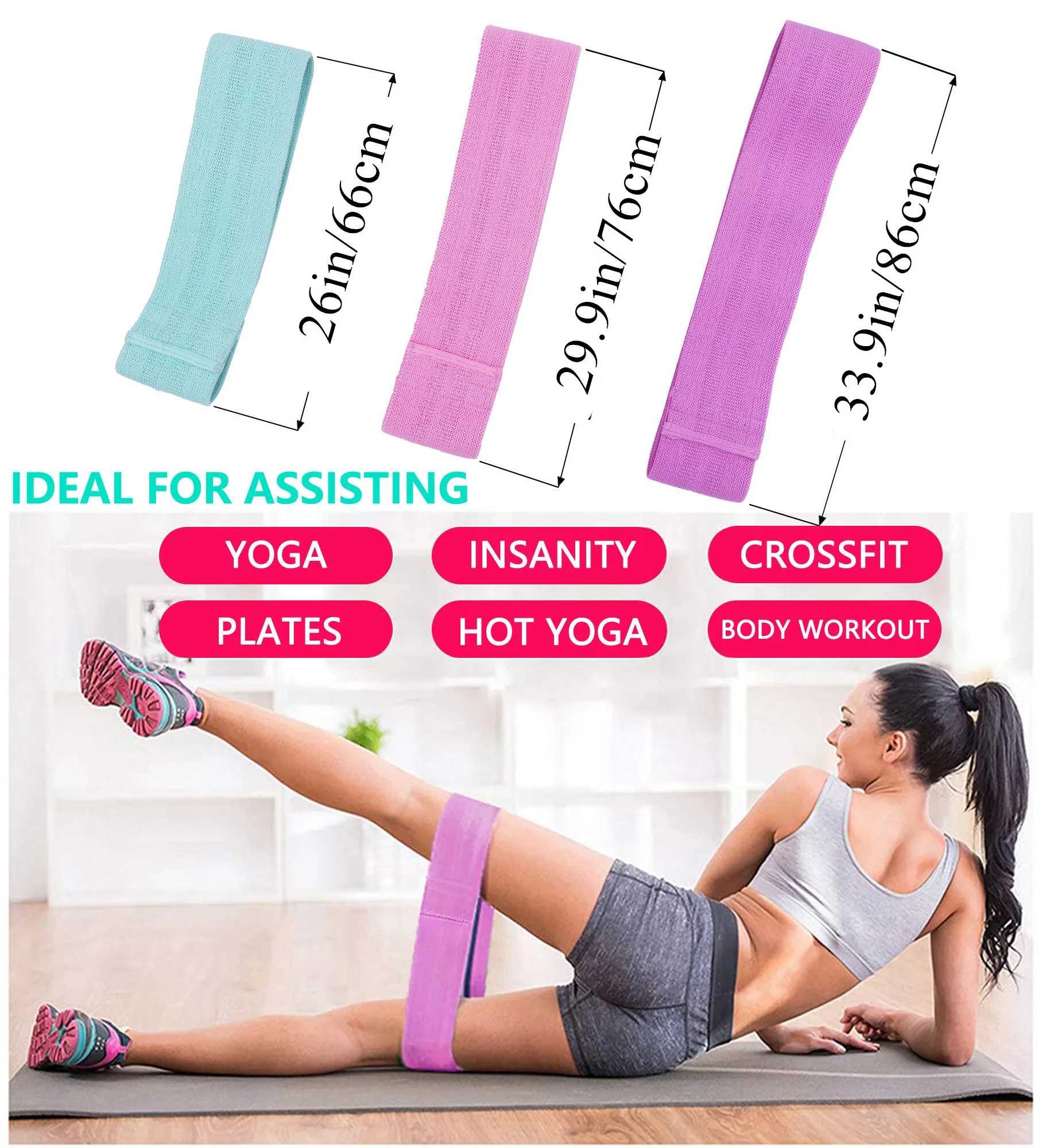 Bande di resistenza all'anca del bottino set tessuto non slittamento gambe di fitness yoga pilates e allenamento di stretching di allenamento GTE1755411