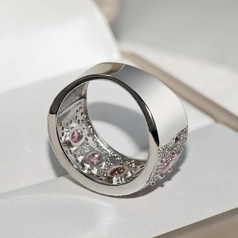 Kvinnors modesmycken 925 Sterling Silver Oval Cut Pink Topaz Cz Diamond Eternity Women Wedding Engagement Band Ring för LO260A