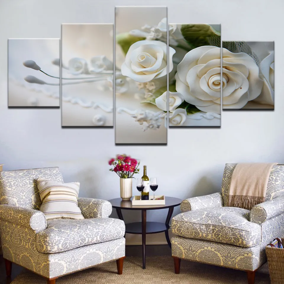 SELL Wall Art Picture On Canvas Printed Painting Modern Modular Picture Of Flowers White rose with frame6950992