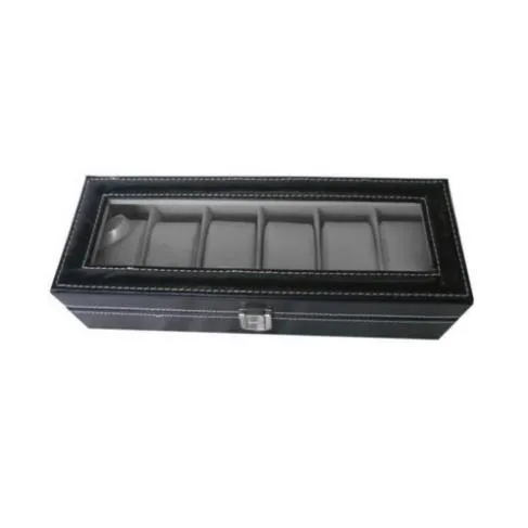 Titta på lådor Fall 6 Grid Pu Leather Watch Storage Box Rektangel Handsur Holder smycken Display Fall för gåvor LL 17225C