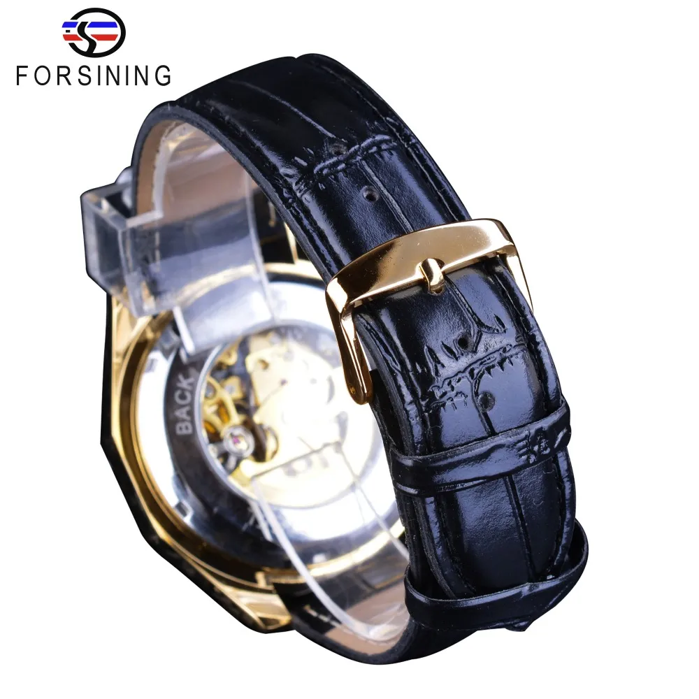 Forsining Neue Goldene Brücke Design Getriebe Bewegung Innen Durchbrochene Arbeit Steampunk Herren Uhren Top-marke Luxus Mechanische Armbanduhr Watch2563