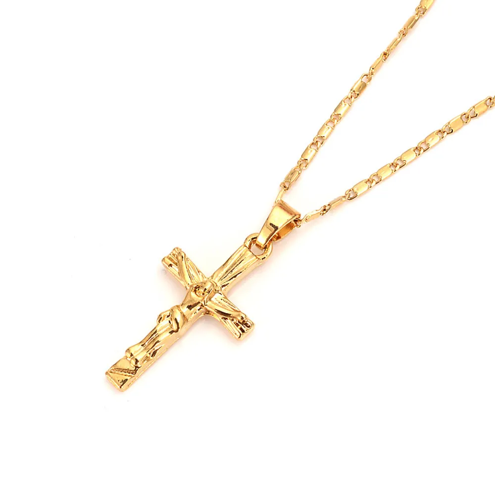 Colliers pendentif 22 K 23 K 24 K Baht thaïlandais jaune solide or fin GF INRI Juses Crucifix bijoux de christianisme pour femmes 169v