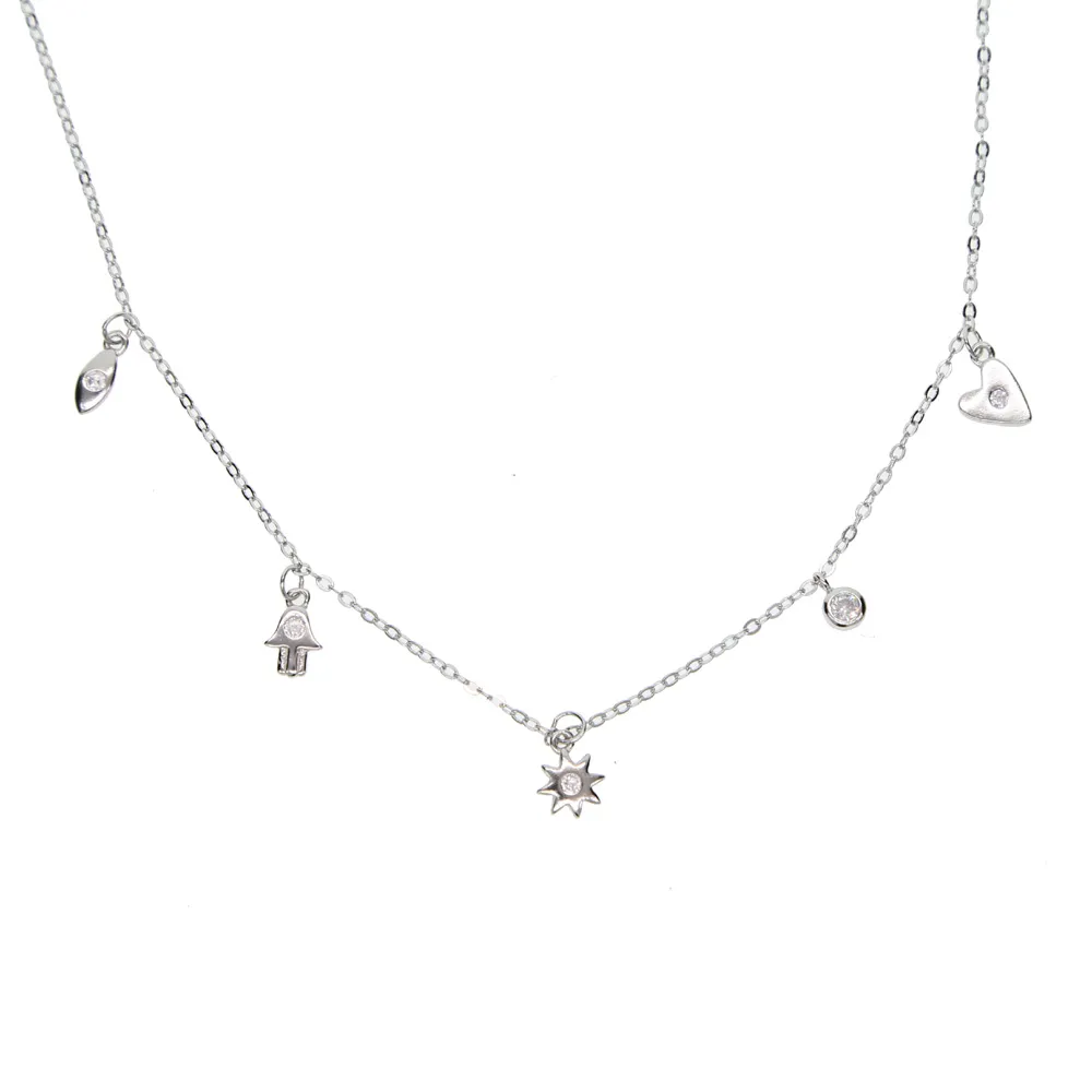 Tutta-bella ragazza gioielli da donna simbolo fortunato collana di fascino malocchio mano di Hamsa sole cz goccia eleganza argento sterling 925 choke2632