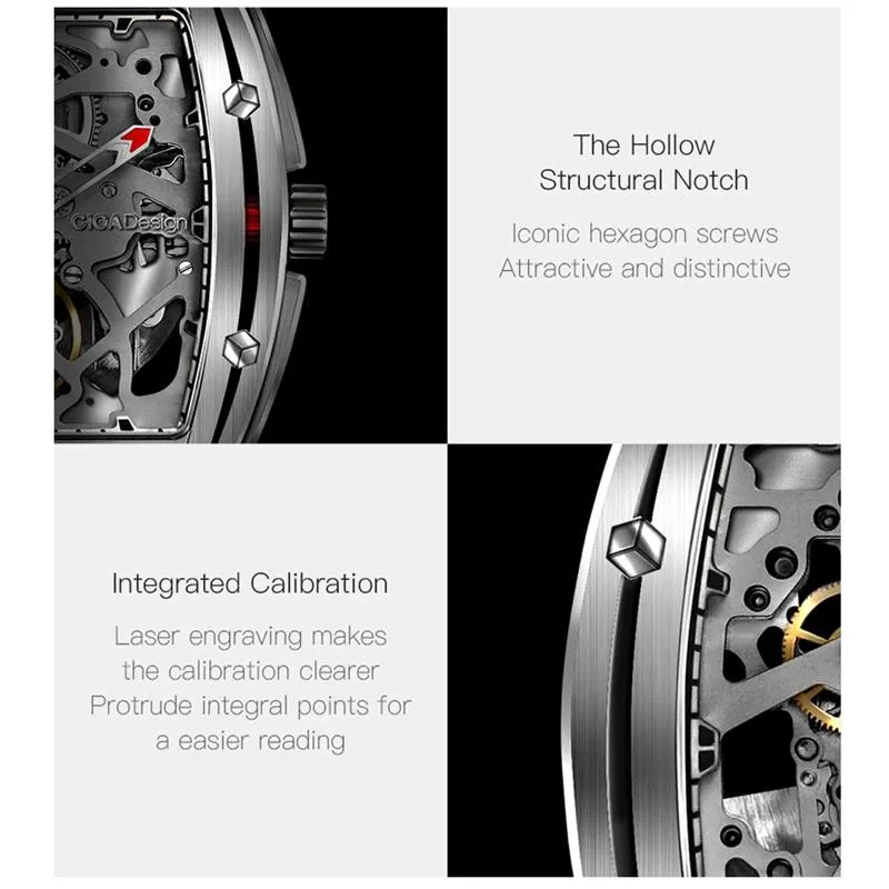 Xiaomi youpin CIGA Design CIGA Watch Z Series Watch Barrel Type Двусторонние полые автоматические механические мужские часы со скелетом 282g