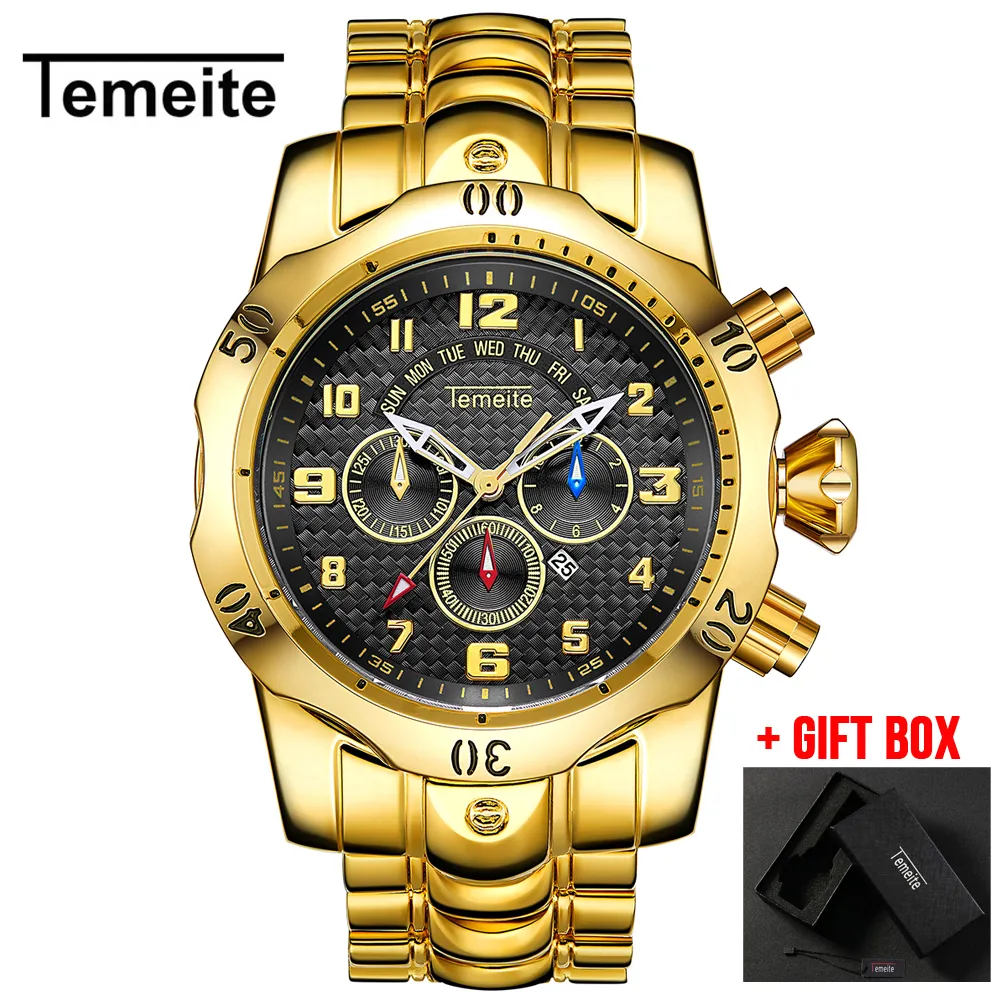 Relogio Masculino TEMEITE часы мужские кварцевые часы деловая мода водонепроницаемые большие наручные часы Drop Reloj Hombre230g