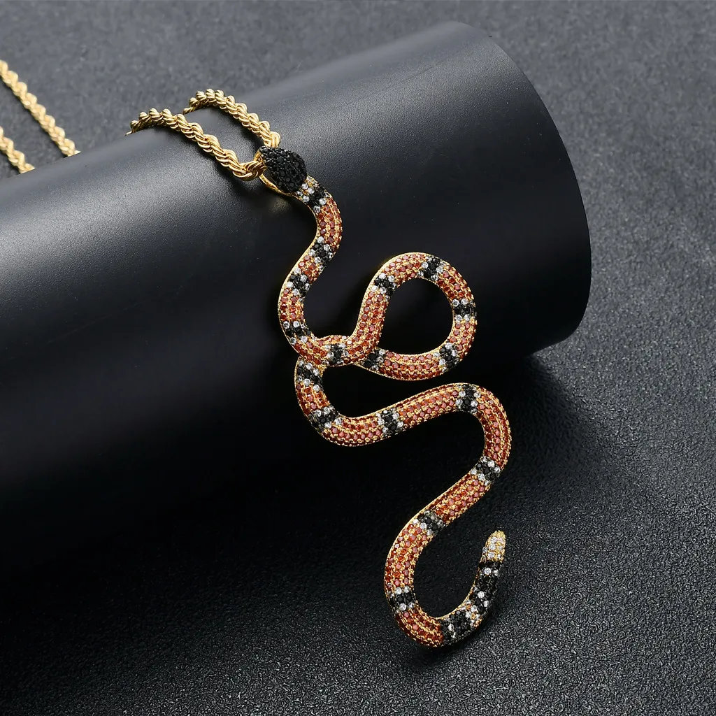 Collier pendentif serpent coloré en zircone cubique, avec chaîne en corde, Micro pavé or argent Punk Hip Hop, bijoux 238Q, nouvelle collection