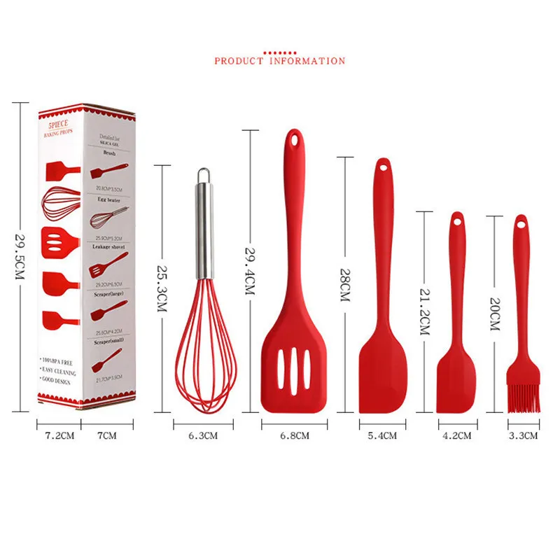 Food Grade Silicone Scraper Set Shovel Shovel Egg Beater Tool Red Supplies Kitchenware Kitchen Utensils Sets with Box T2005645534