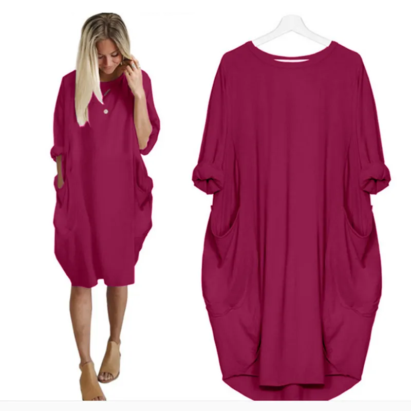 Robe ample décontractée avec poche pour femmes, tendance, col rond, hauts longs, t-shirt, robe de plage, Streetwear, grande taille 5XL