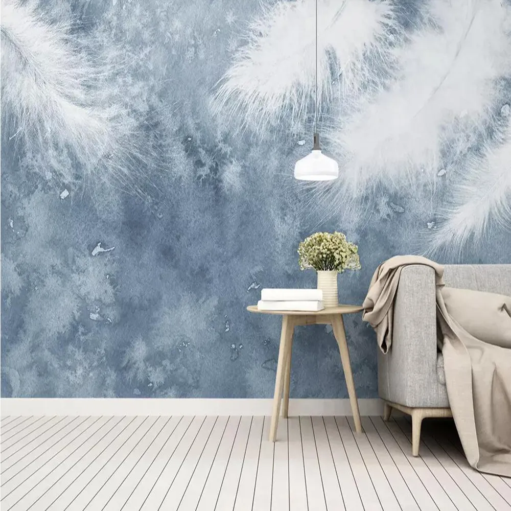 ドロップカスタムラージ3D壁紙壁画手描きの羽毛小さな新鮮な北欧の壁飾り絵画壁紙3322670