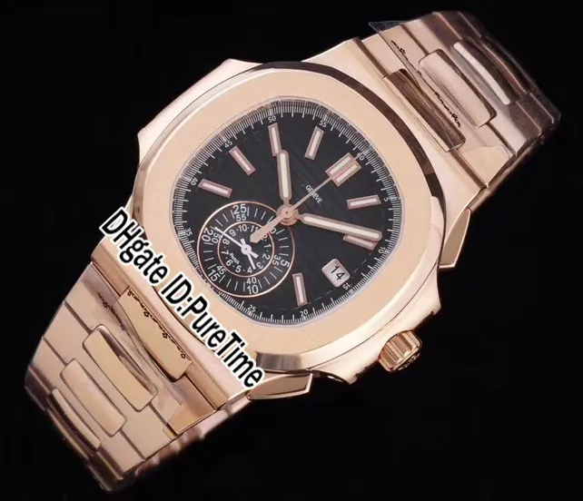 3KF 5980-1R-014 CH28-520C Automatyczne chronografie MENS Watch Rose Gold Black Tekstura Bransoletka ze stali nierdzewnej 2021 Super Editio217a