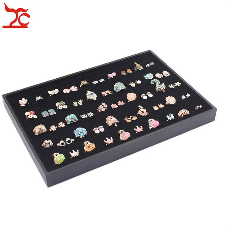 Svart sammet stapelbar smycken display brickor halsband ring örhänge hållare showcase pendellur förvaring smycken lådor206c