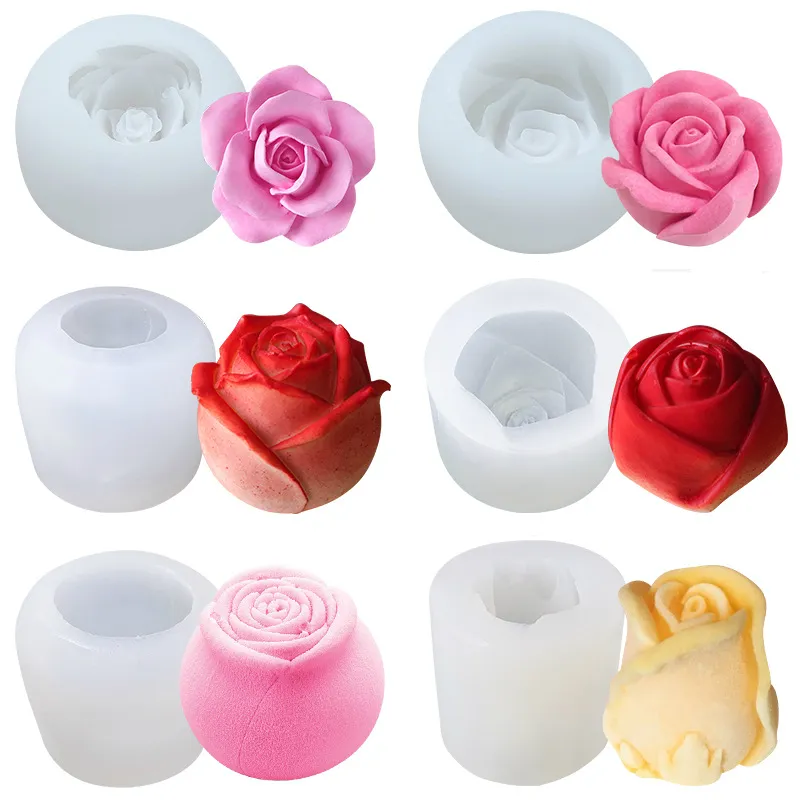 Flower Silicone Mold rosa Mousse Mousse Bolo Molde de Gelo Esfera Heart Soap Candle Fazer ferramenta
