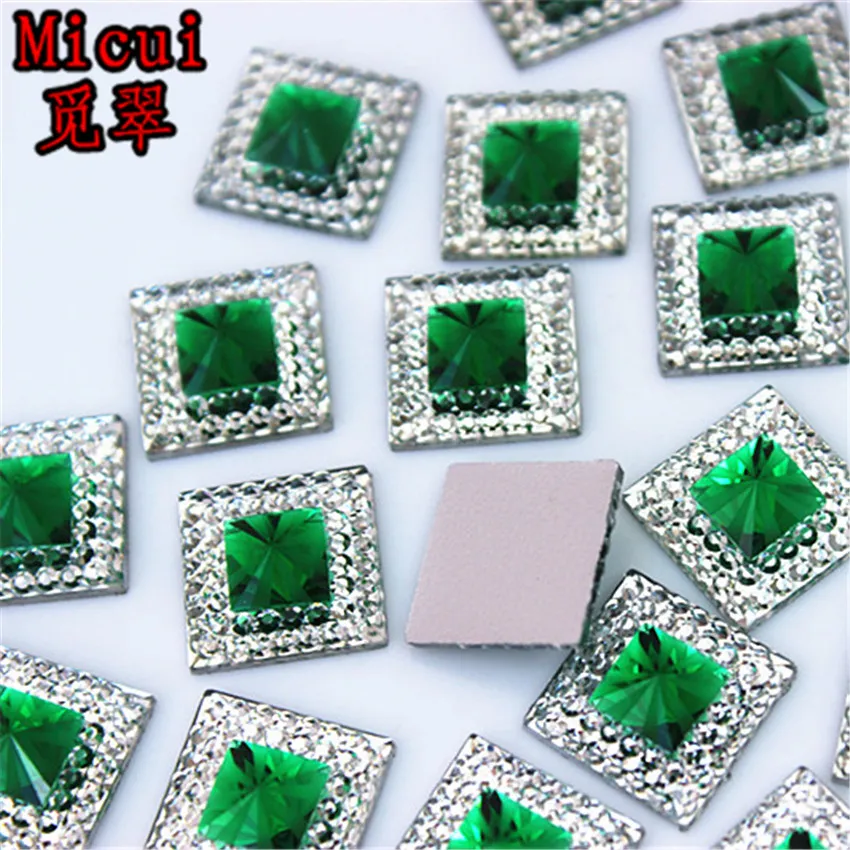 Micui 200 peças 10mm contas de pedra de cristal de resina quadrada de cor dupla com parte traseira lisa para decoração de casamento diy zz7532196