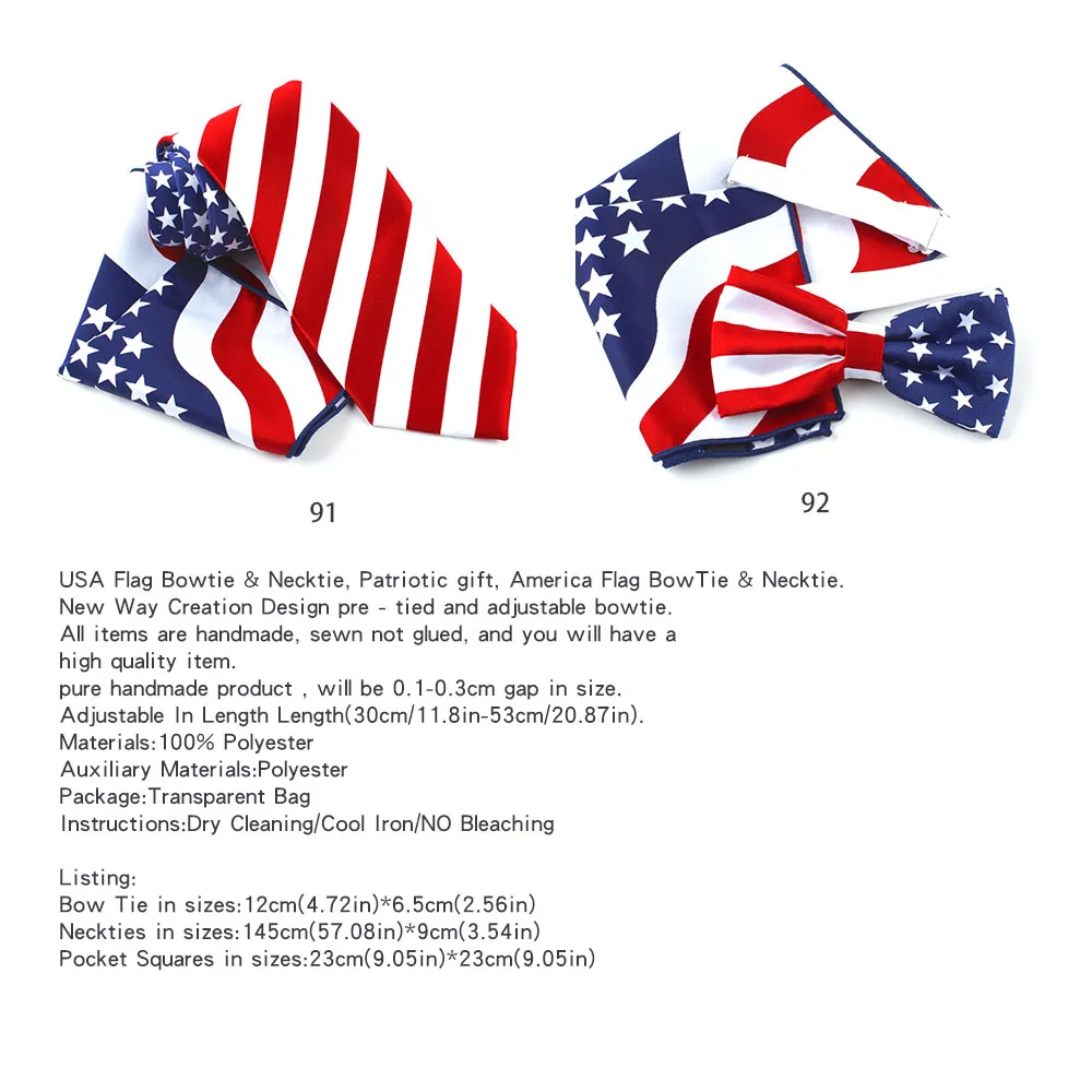 American Flag Vatansever Dört Temmuz Tatil Kravat veya Bow Tie USA Flag Bowtie Seti veya Kravat Seti251p